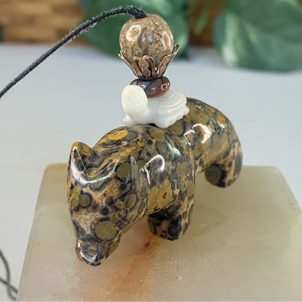 Leopard Skin Jasper Carved Leopard Pendant Necklace Chinese Feng Shui Coin 28" - Picture 4 of 16